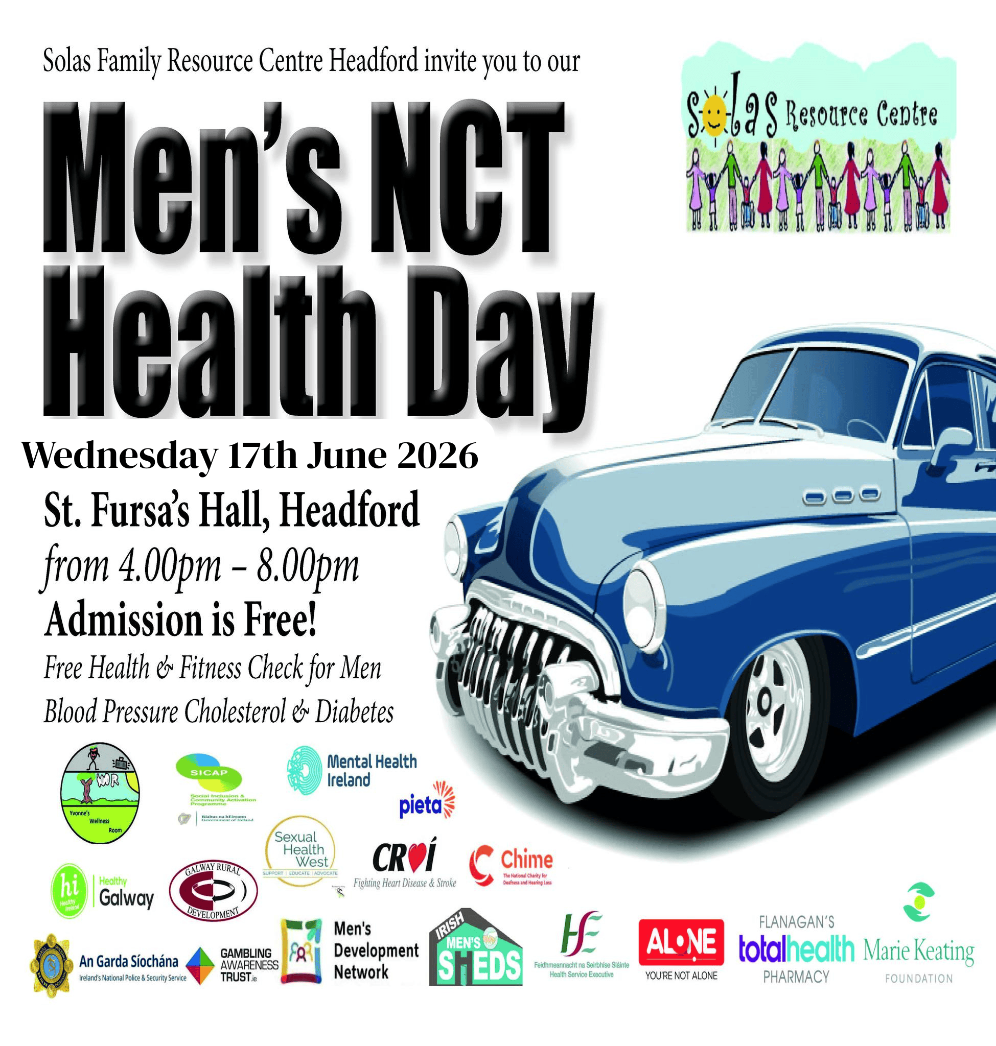 Men's NCT Health Day - Wednesday 17th June 2026, St. Fursa's Hall, Headford, 4pm–8pm. Free admission.